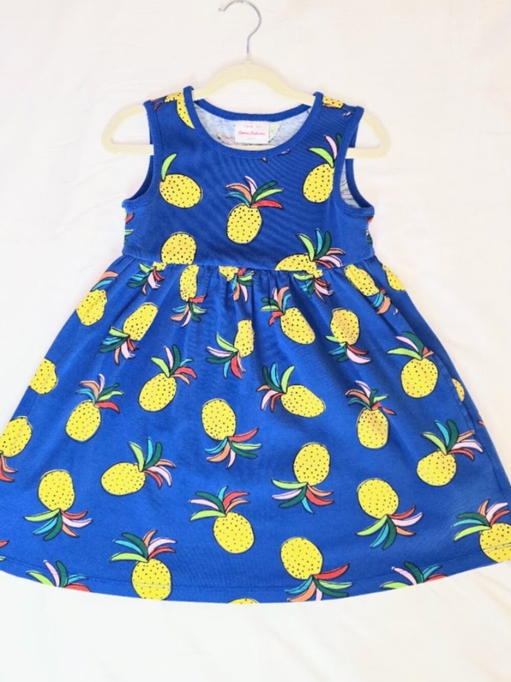 Hanna Andersson Girls Size 5 Blue Pineapple Print Sleeveless Summer Dress
